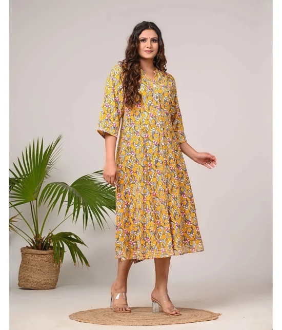 Swasti Cotton Blend Printed Front Slit Womens Kurti - Yellow ( Pack of 1 ) - None