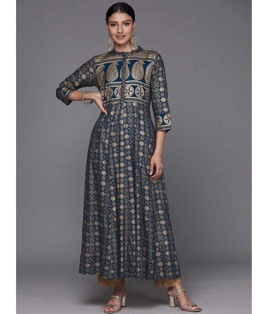 Varanga Viscose Printed Anarkali Womens Kurti - Navy Blue ( Pack of 1 ) - None