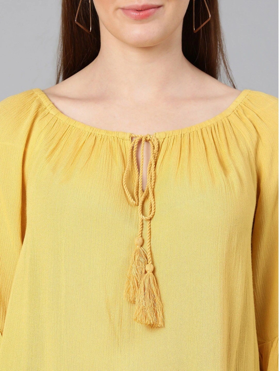 Oxolloxo Yellow Tie-Up Neck Ruffles Crepe Top