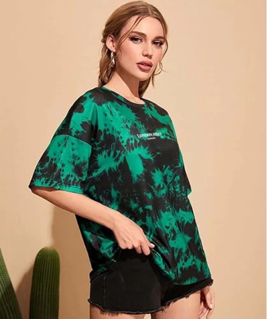 London Hills tie dye Tshirt for Women Oversized t Shirts for Women Drop Shoulder Tshirt Pure Cotton Half Sleeve T-Shirt Green Black