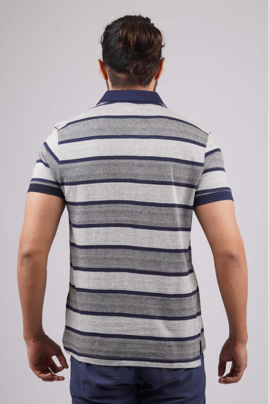 Men's Grey/Navy Striped Polo T-Shirt