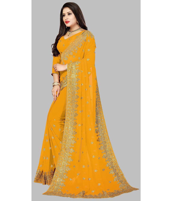 Om Shantam Sarees - Yellow Georgette Saree With Blouse Piece ( Pack of 1 ) - Yellow