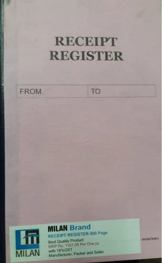 Receipt Register-500 Page for Central Government Office. Price for One Pc