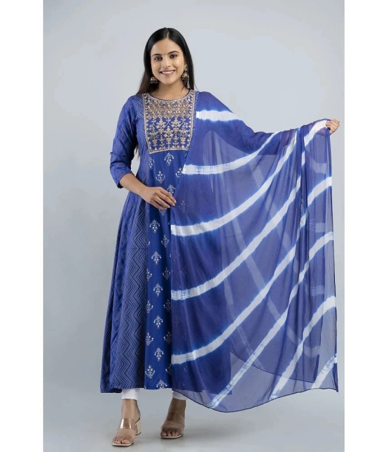 MAUKA - Blue Straight Rayon Womens Stitched Ethnic Gown ( Pack of 1 ) - None