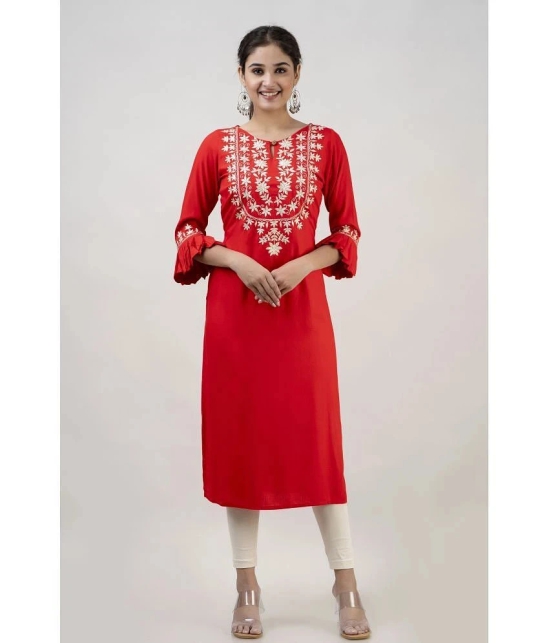 MAUKA - Red Rayon Womens Straight Kurti ( Pack of 1 ) - None