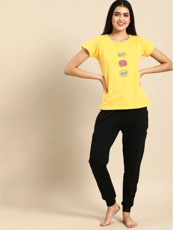 Yellow Printed Boyfriend T-shirt(Cotton)-M