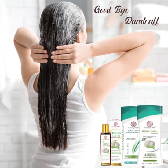 Soundarya Herbs Onion Hair Oil - 100ml + Onion Hair Shampoo - 200ml + Onion Hair Conditioner - 200ml for Healthy & Shiny Hair