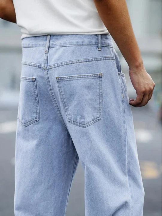 Upgrade Your Style with Slate Blue Baggy Fit Rigid Jeans - Bwolves-36