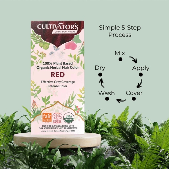 Cultivators Organic Hair Colour - Herbal Hair colour for Women and Men - Ammonia Free Hair Colour Powder - Natural Hair Colour Without Chemical, (Red) - 100g