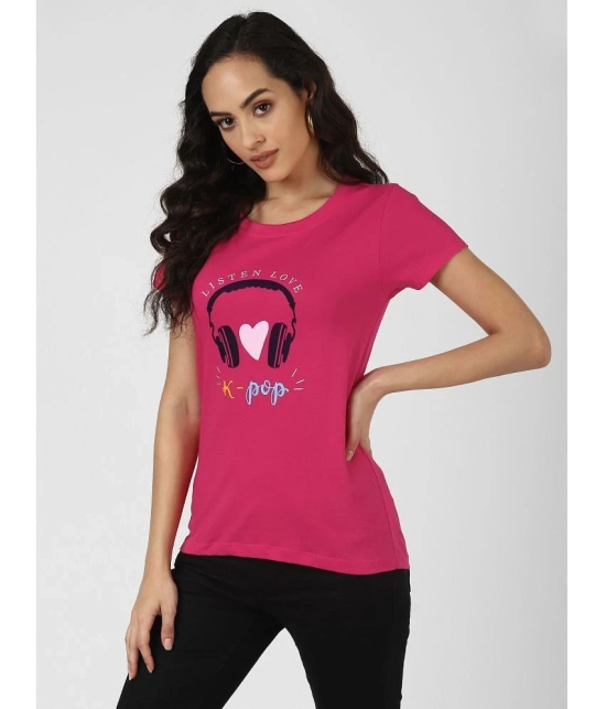 UrbanMark Women 100% Cotton Round Neck Music Printed Half Sleeves T-Shirt - Magenta - None