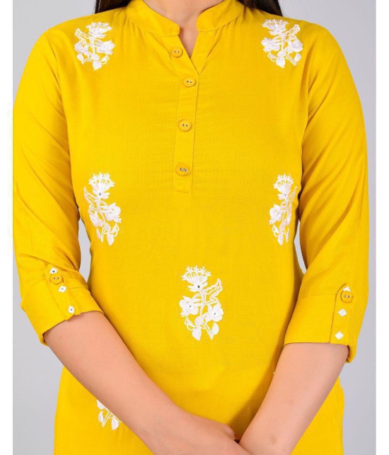 MAUKA Rayon Embroidered Kurti With Palazzo Womens Stitched Salwar Suit - Yellow ( Pack of 1 ) - None