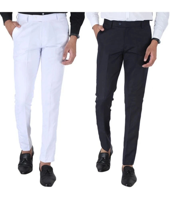 SREY White Slim -Fit Flat Trousers Pack of 2 - None