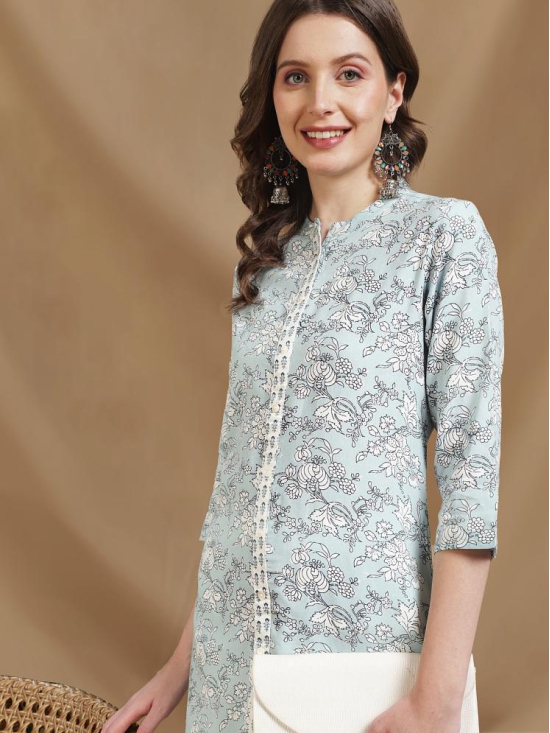 Rangita Women Rayon Light Blue Printed Calf Length A-line Kurti - None