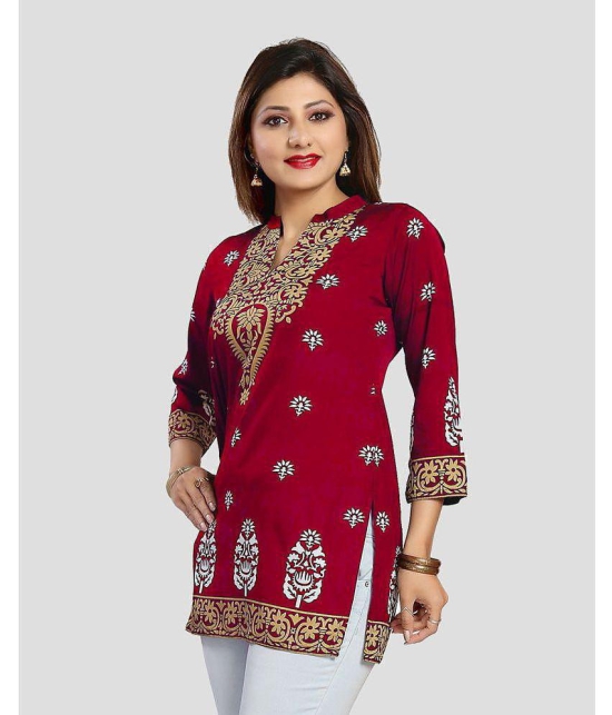 Meher Impex Crepe Printed A-line Womens Kurti - Red ( Pack of 1 ) - None