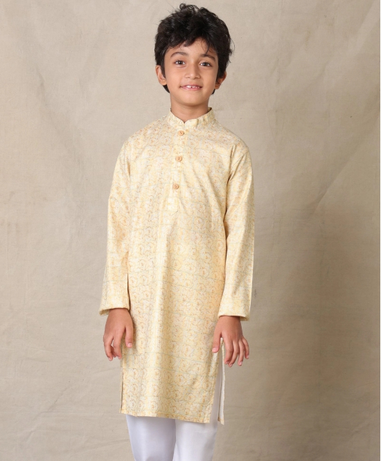 YELLOW FESTIVE PRINTED PURE COTTON KURTA - YELLOW-6-7 YEARS / 1N / YELLOW