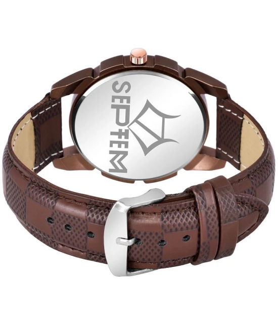 Septem Brown Leather Analog Couples Watch