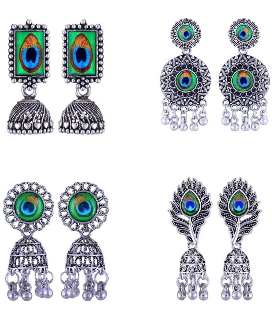 VIVASTRI Silver Jhumki Earrings ( Pack of 4 ) - Silver