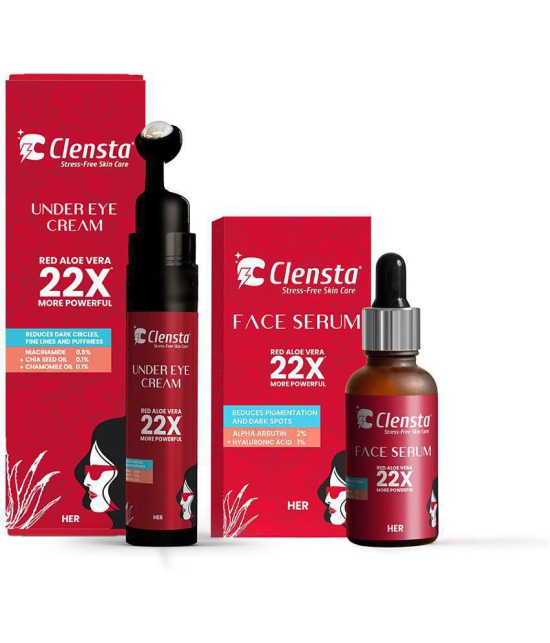 Clensta Face Serum With 2% Alpha Arbutin & 2% Hyaluronic Acid 30 ml & Under Eye Cream 15 gm