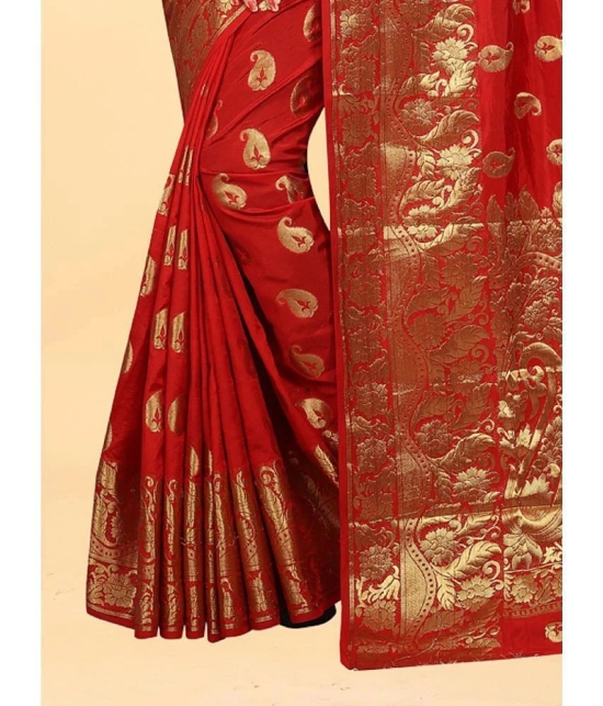 Gazal Fashions - Red Banarasi Silk Saree With Blouse Piece ( Pack of 1 ) - Red