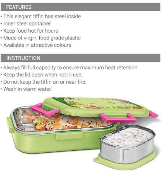 MILTON New Flatmate Inner Stainless Steel Tiffin Box, 700 ml, | Food Grade | School Lunch Box | Picnic