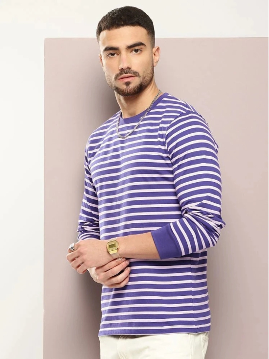 Dillinger 100% Cotton Regular Fit Striped Full Sleeves Mens Round T-Shirt - Purple ( Pack of 1 ) - None