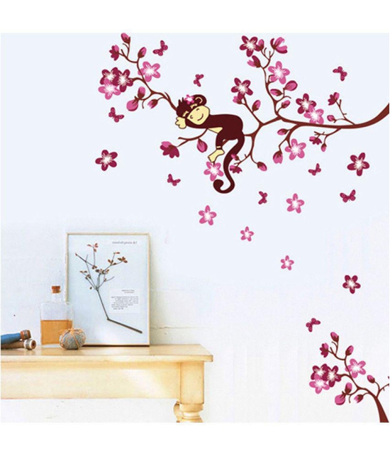 Asmi Collection Pvc Wall Stickers Wall Decals Pink Branches Monkey