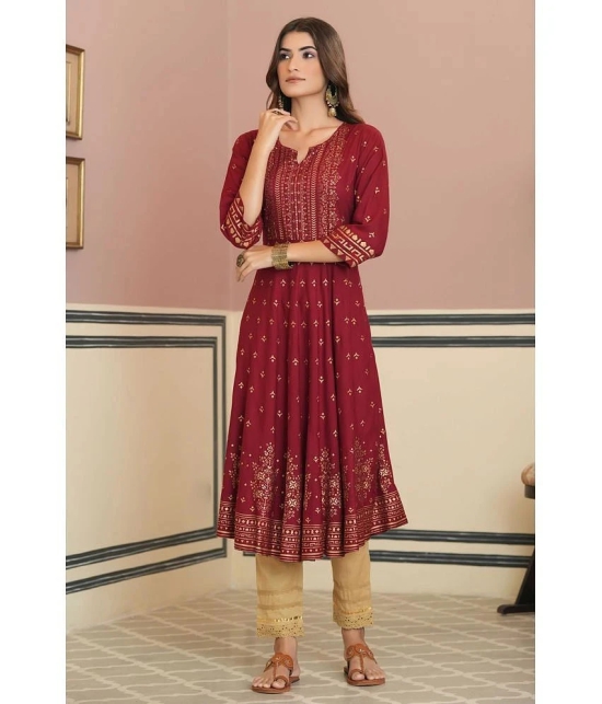 Juniper Rayon Printed Anarkali Womens Kurti - Maroon ( Pack of 1 ) - None