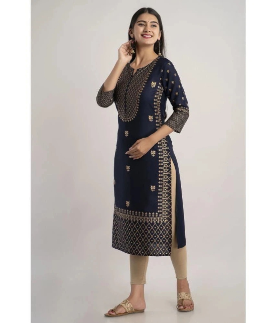 MAUKA - Navy Rayon Womens Straight Kurti ( Pack of 1 ) - None