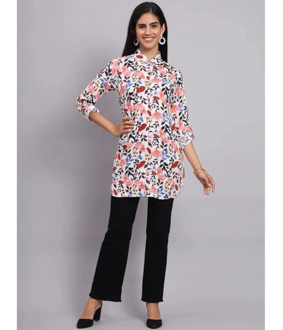 Tissu Rayon Printed Shirt Style Womens Kurti - White ( Pack of 1 ) - None