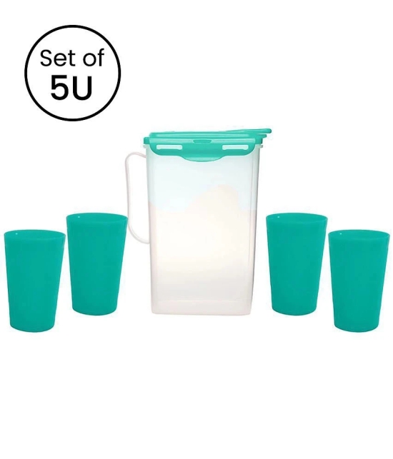 HOMETALES Plastic Fridge Jug & Glasses Sets ( Pack of 5 ), Green Colour