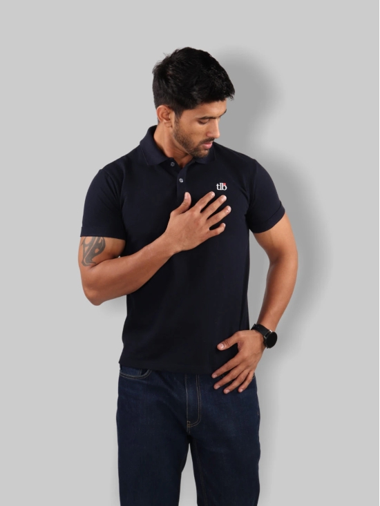 Men Navy Blue Polo Neck T-Shirt-M / Navy Blue