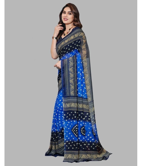 Kashvi Sarees Georgette Printed Saree With Blouse Piece - Blue ( Pack of 1 ) - Blue