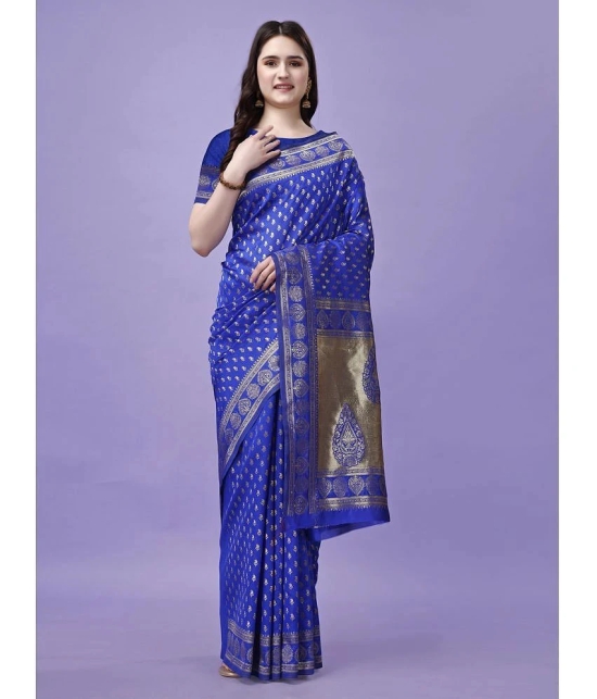 LEELAVATI Banarasi Silk Embellished Saree With Blouse Piece - Blue ( Pack of 1 ) - Blue