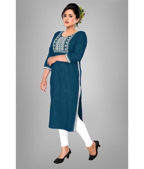 haya fashion - Blue Rayon Women's Straight Kurti ( Pack of 1 ) - None