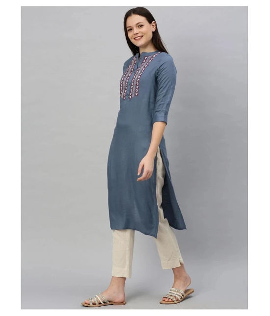 Alena Blue Rayon Straight Kurti - XXL