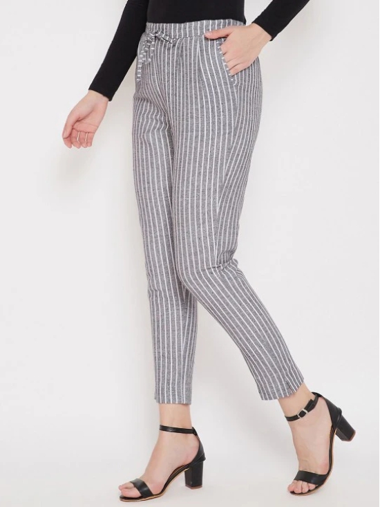 Women Grey & White Striped Regular Trousers