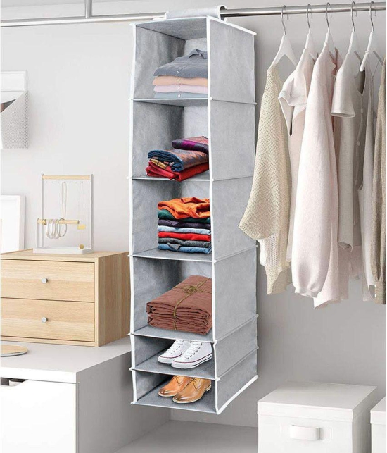 HOMETALES Non-Woven 6 Shelf, Cloth Hanging Organizer,Grey (1U)