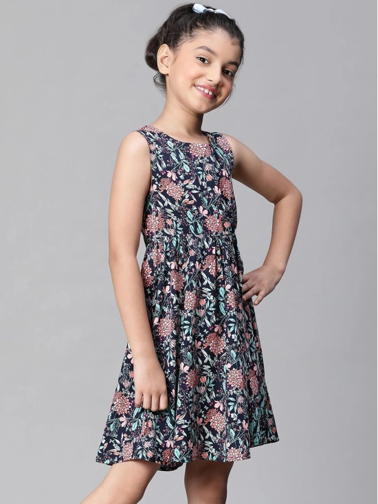 Oxolloxo Girls Floral Print Sleeveless Round Neck Dress