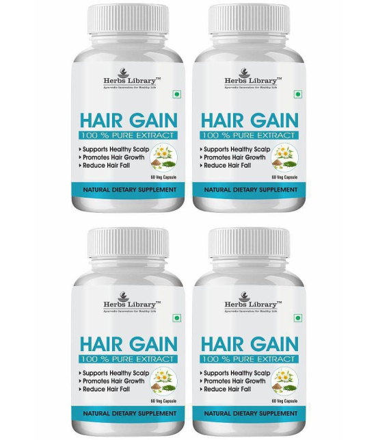 Herbs Library Hair Gain, Herbal Supplement For Hair Growth, 60 Capsules Each(Pack of 4)