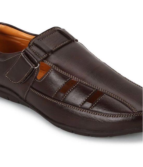 UrbanMark Men Comfortable Faux Leather Slip-On Floaters Sandals- Brown - None