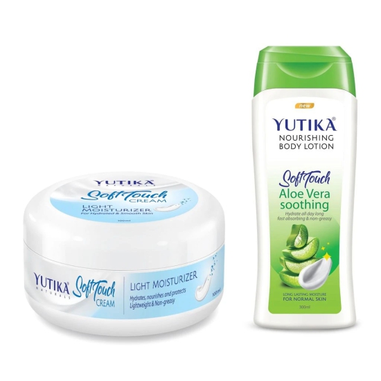 Yuthika Soft Touch Light Moisturizer Cream 100ml and Aloe Vera Body Lotion 300ml Combo Pack