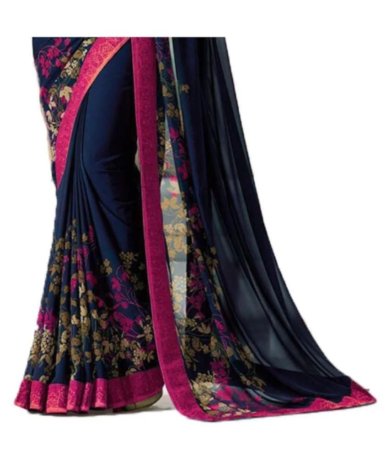 Gazal Fashions - Navy Blue Chiffon Saree With Blouse Piece (Pack of 1)