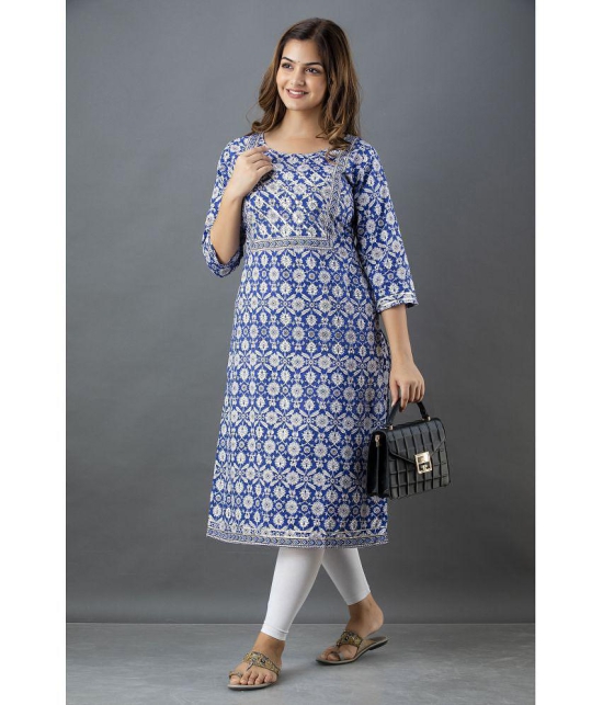 Lee Moda - Blue Cotton Women's Straight Kurti ( Pack of 1 ) - None