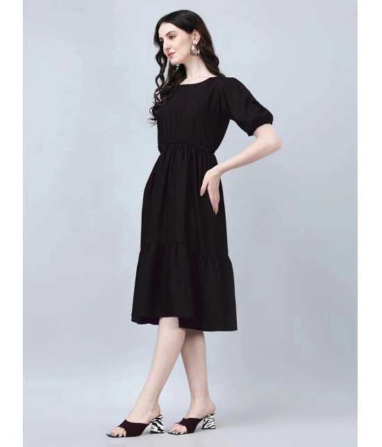 JASH CREATION Rayon Solid Knee Length Womens Fit & Flare Dress - Black ( Pack of 1 ) - None