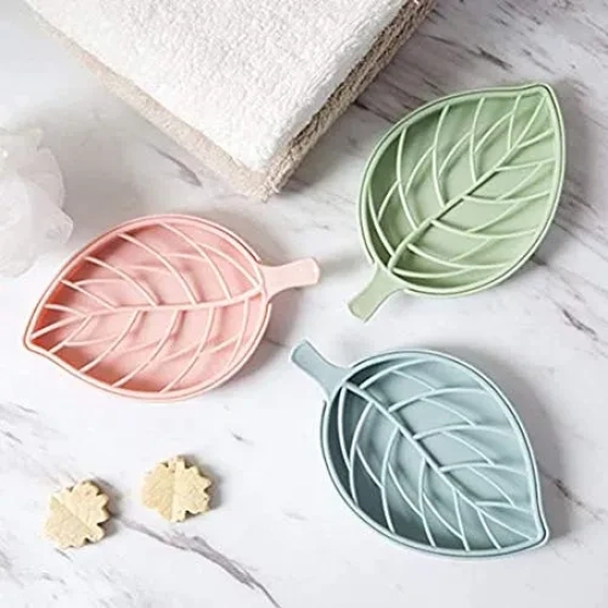 Beautiful Leaf Shape Double Layer Soap Dish Case Holder