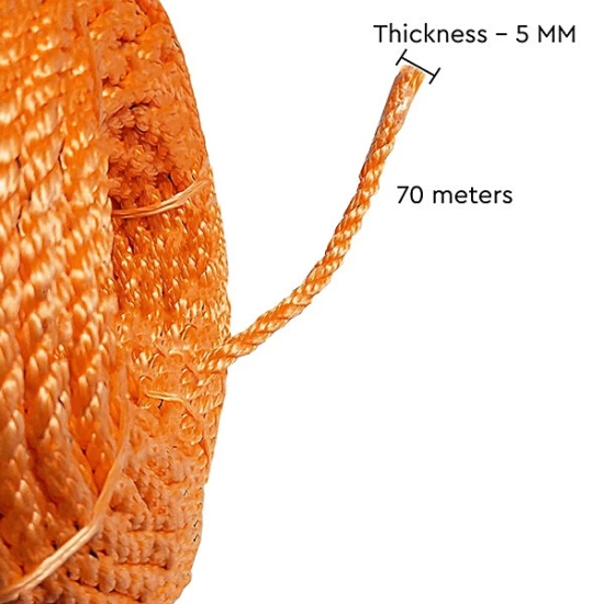 Hazel Nylon Rope - Strong & Durable, Thickness 5 Mm, 70 Metre, Assorted, 1 Pc