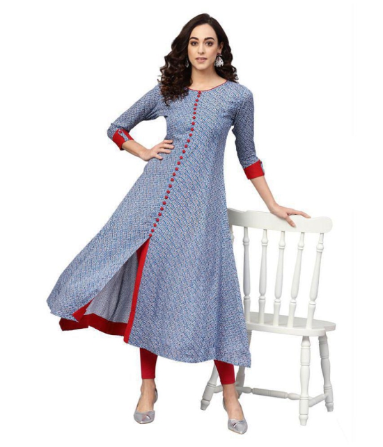 Yash Gallery - Blue Rayon Women''s Front Slit Kurti ( Pack of 1 ) - XS