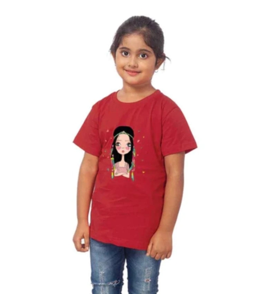 Girls Cotton Tribal Half Sleeve TShirt (Maroon) PID41478