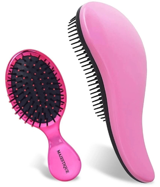 Majestique Mini Travel Hair Brush Set Small Detangling brush Wet & Dry Brush - 2 Pcs Color May Vary