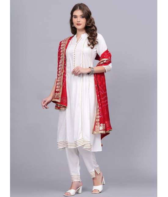 JC4U Rayon Embellished Kurti With Pants Womens Stitched Salwar Suit - White ( Pack of 1 ) - None